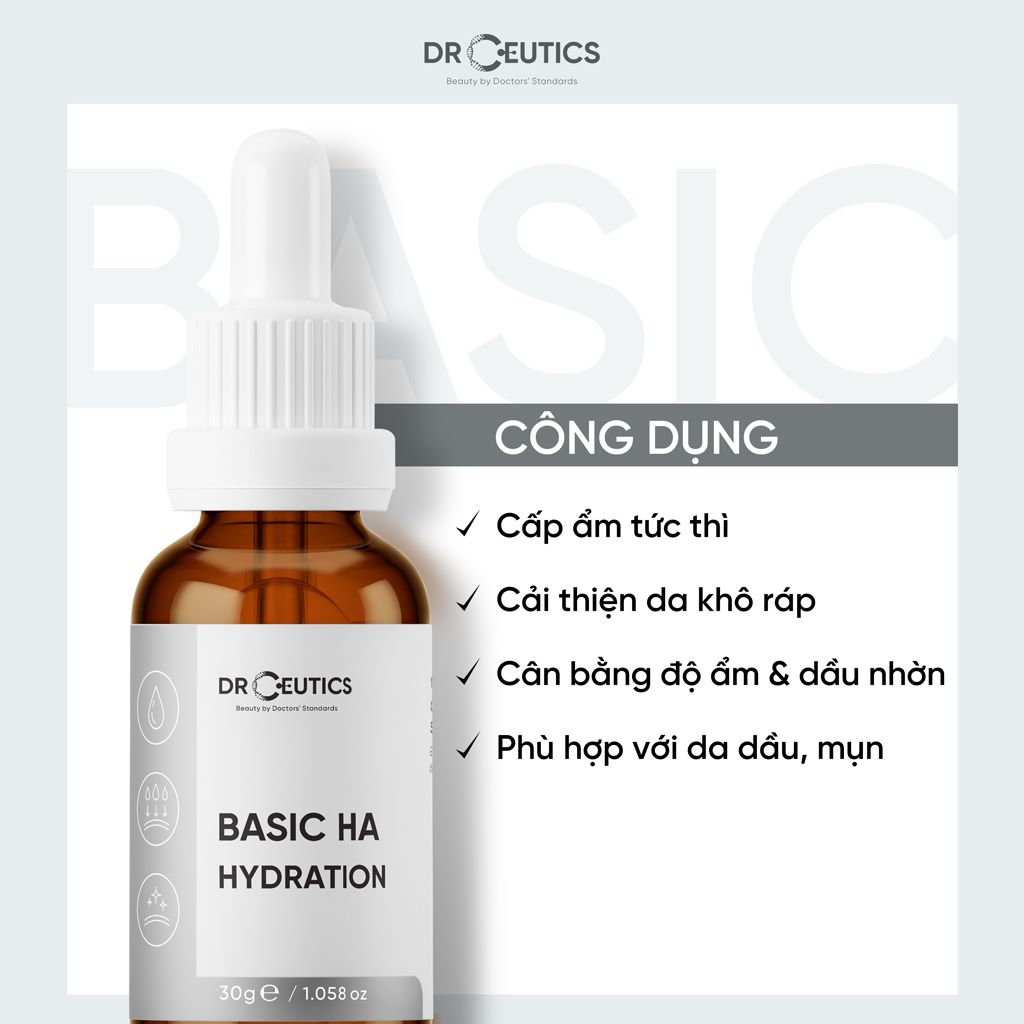 Tinh Chất Cấp Ẩm, Cấp Nước Cho Da Dầu Mụn DrCeutics Basic HA Hydration 100ml