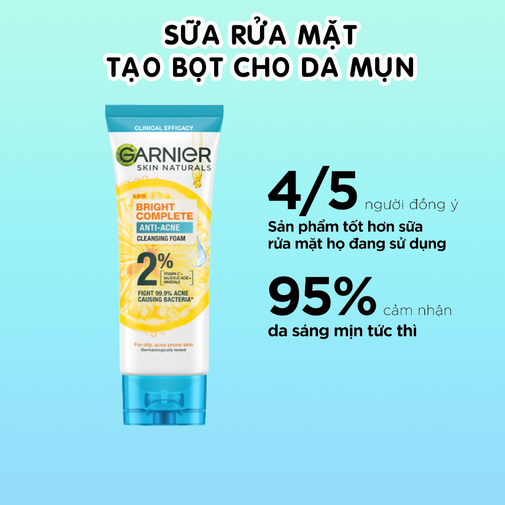 Sữa Rửa Mặt Garnier Ngừa Mụn & Sáng Da Anti-Acne Foam 100ml / 120ml