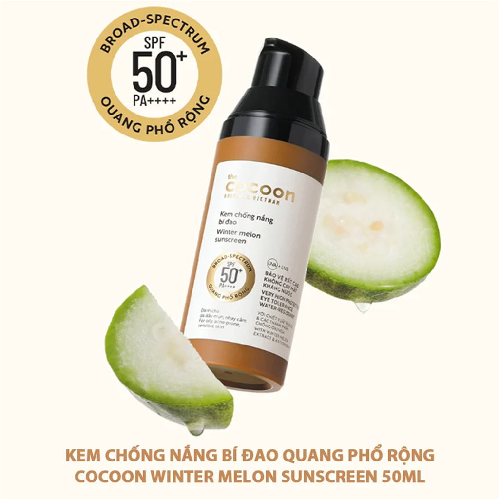 Kem Chống Nắng Bí Đao Quang Phổ Rộng, Bảo Vệ Rất Cao SPF 50 +, PA ++++ Cocoon 50ml