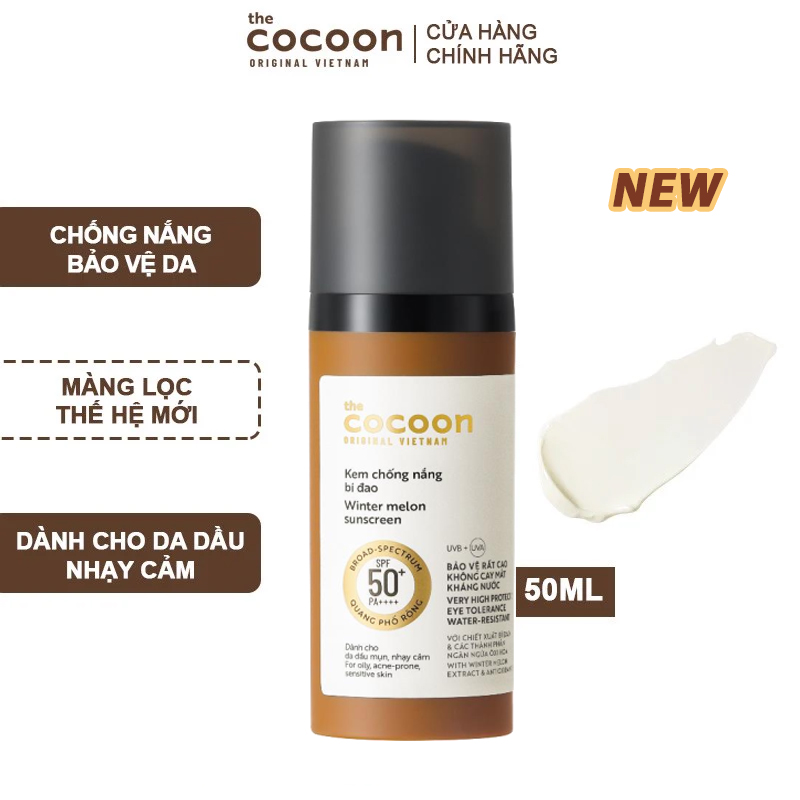 Kem Chống Nắng Bí Đao Quang Phổ Rộng, Bảo Vệ Rất Cao SPF 50 +, PA ++++ Cocoon 50ml