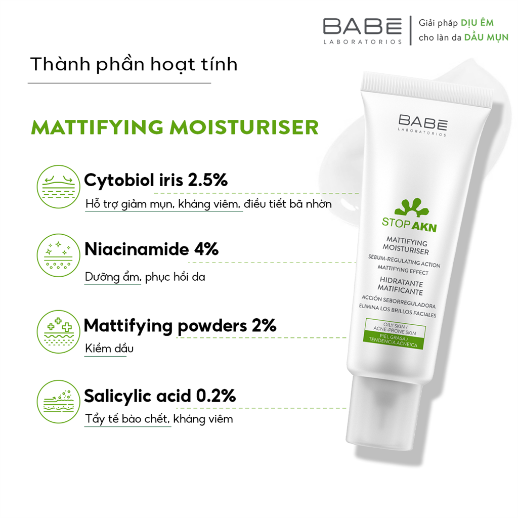 Kem Dưỡng Ẩm Kiềm Dầu Laboratorios Babé Mattifying Moisturiser 50ml